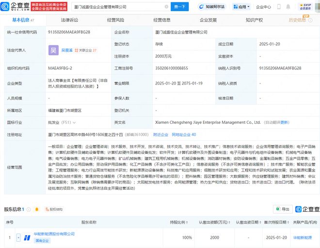 華能新能源廈門布局再落一子，成立企管公司拓展電力電子市場